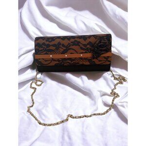Sundays By Nubiano Brown and Black Handcrafted Rose  Clutch